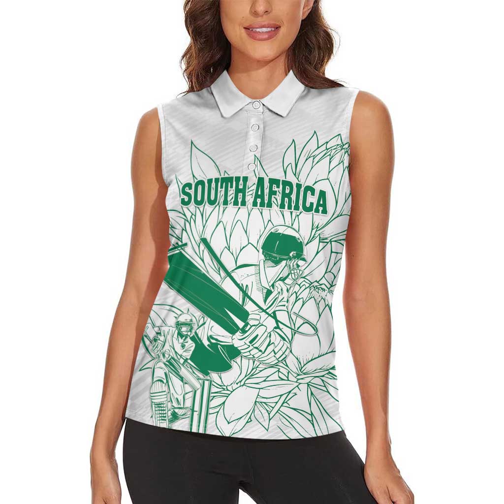 Custom Cricket South Africa Women Sleeveless Polo Shirt Proteas Go Champion White Version - Wonder Print Shop