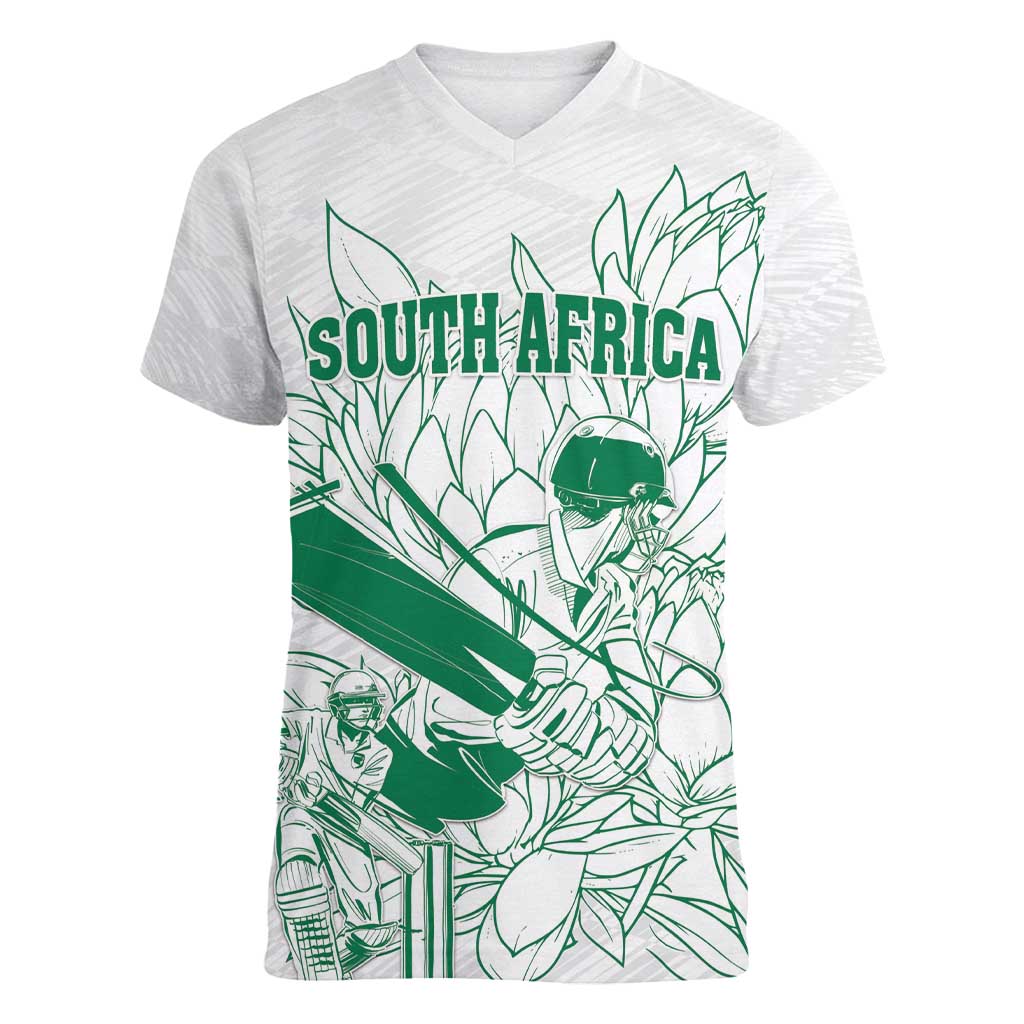 Custom Cricket South Africa Women V-Neck T-Shirt Proteas Go Champion White Version - Wonder Print Shop