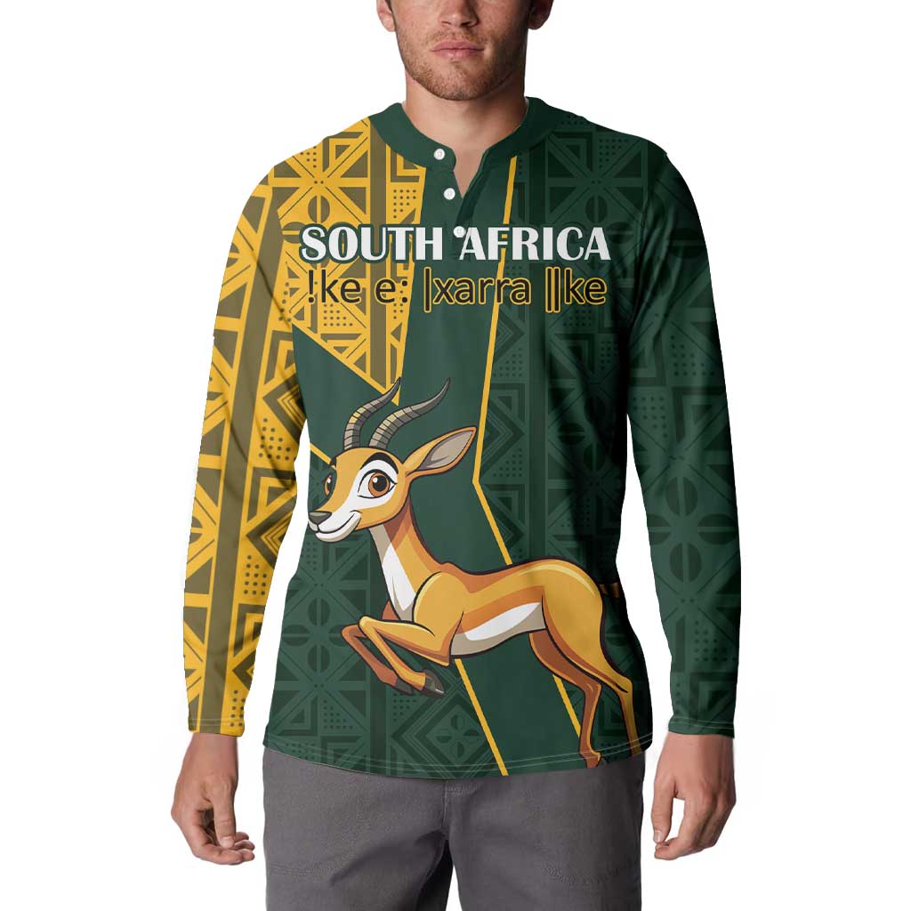 Custom South Africa Springbok Jumping Button Sweatshirt With Kente Patterns - Wonder Print Shop