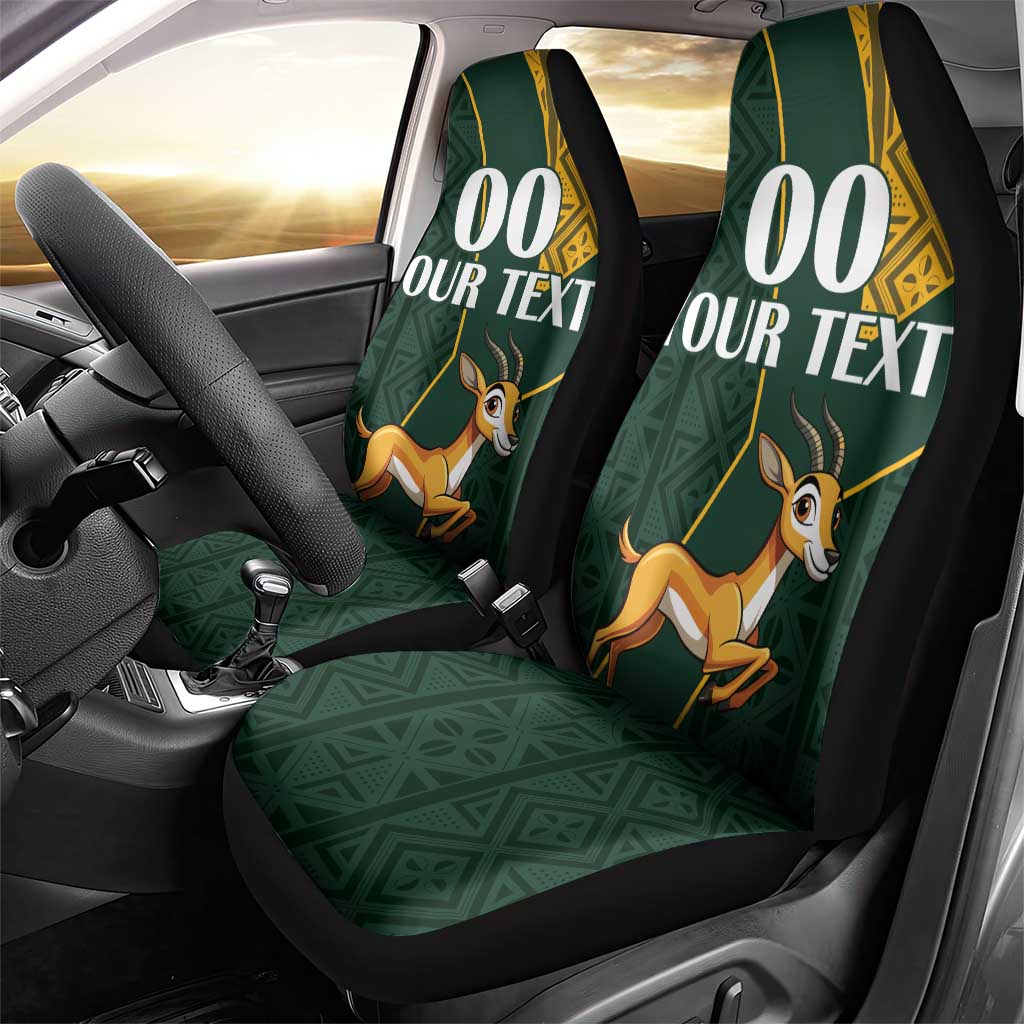 Custom South Africa Springbok Jumping Car Seat Cover With Kente Patterns - Wonder Print Shop
