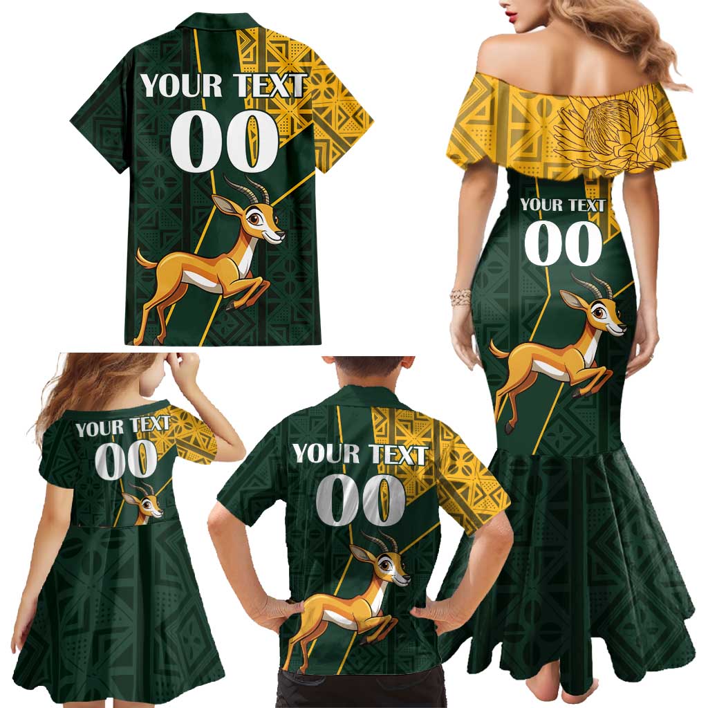 Custom South Africa Springbok Jumping Family Matching Mermaid Dress and Hawaiian Shirt With Kente Patterns - Wonder Print Shop