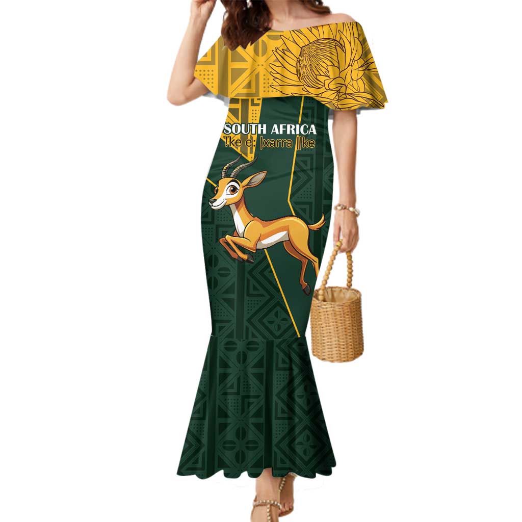 Custom South Africa Springbok Jumping Family Matching Mermaid Dress and Hawaiian Shirt With Kente Patterns - Wonder Print Shop