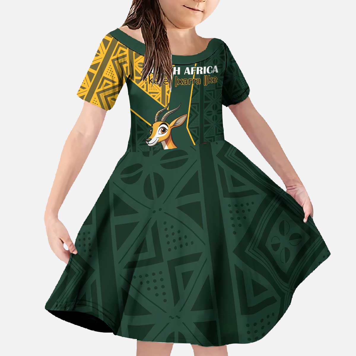 Custom South Africa Springbok Jumping Family Matching Off The Shoulder Long Sleeve Dress and Hawaiian Shirt With Kente Patterns - Wonder Print Shop