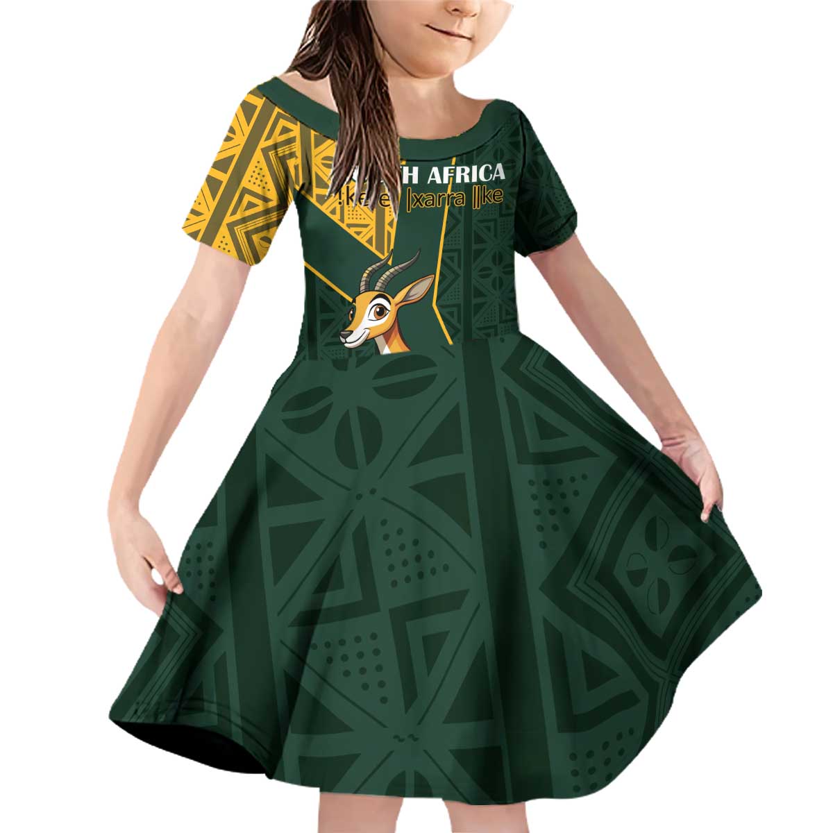 Custom South Africa Springbok Jumping Family Matching Off Shoulder Short Dress and Hawaiian Shirt With Kente Patterns - Wonder Print Shop