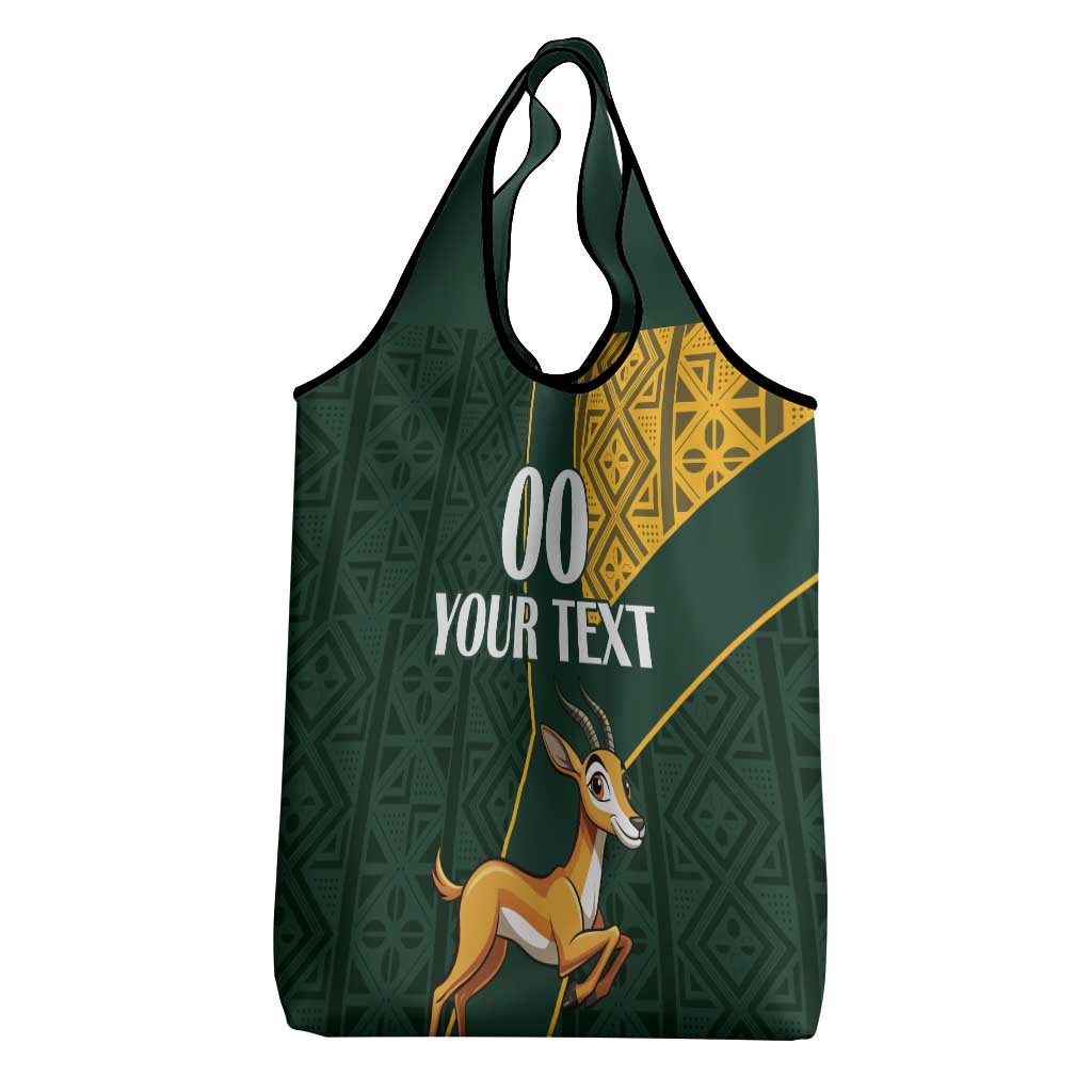 Custom South Africa Springbok Jumping Grocery Bag With Kente Patterns