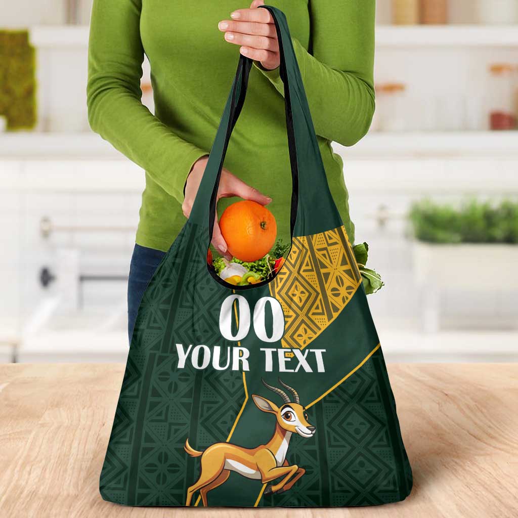 Custom South Africa Springbok Jumping Grocery Bag With Kente Patterns