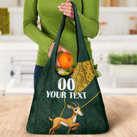 Custom South Africa Springbok Jumping Grocery Bag With Kente Patterns