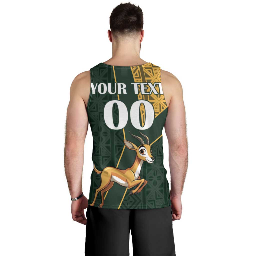 Custom South Africa Springbok Jumping Men Tank Top With Kente Patterns - Wonder Print Shop