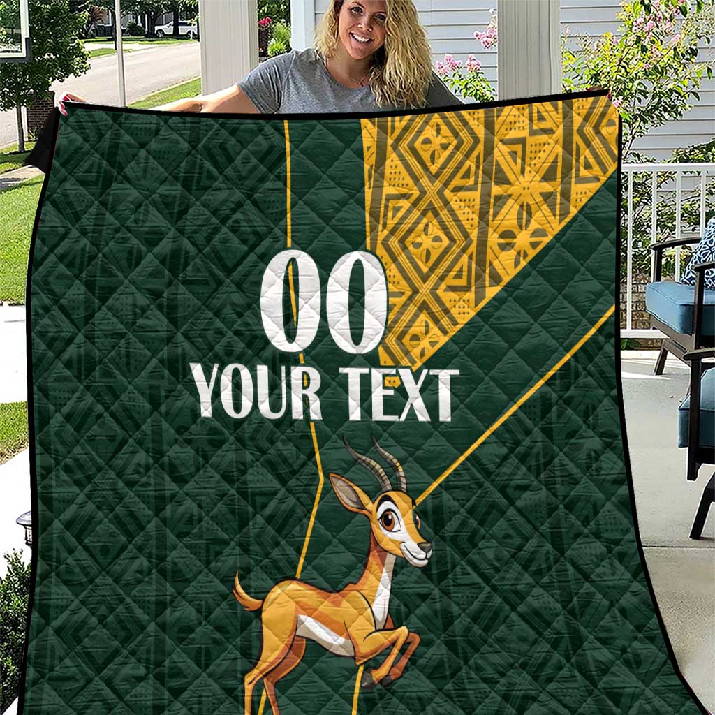 Custom South Africa Springbok Jumping Quilt With Kente Patterns - Wonder Print Shop