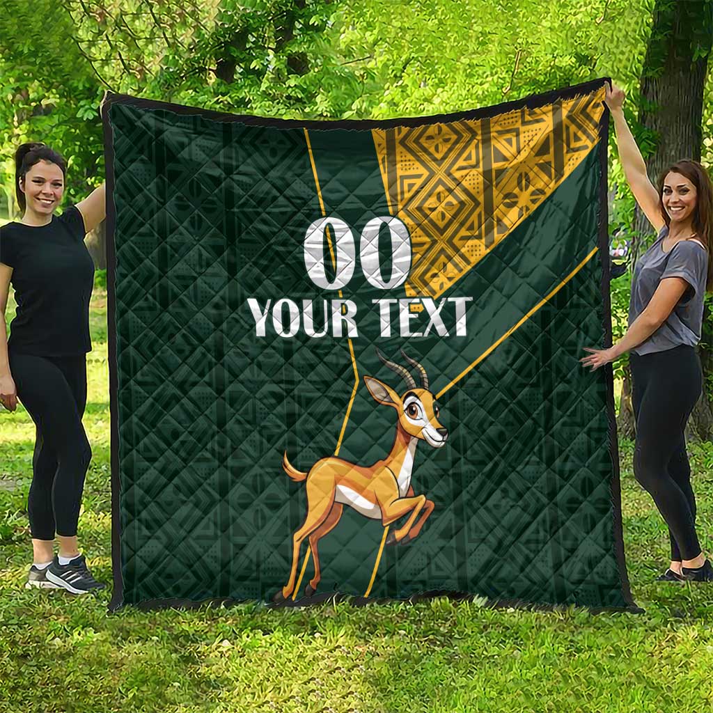 Custom South Africa Springbok Jumping Quilt With Kente Patterns - Wonder Print Shop