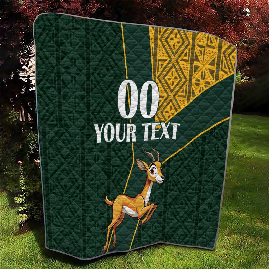 Custom South Africa Springbok Jumping Quilt With Kente Patterns - Wonder Print Shop