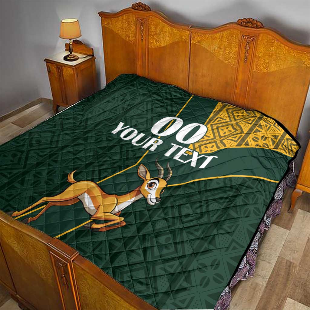 Custom South Africa Springbok Jumping Quilt With Kente Patterns - Wonder Print Shop