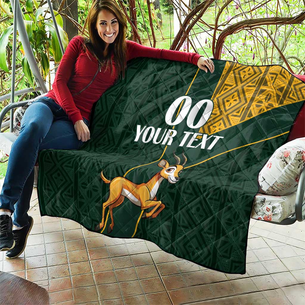 Custom South Africa Springbok Jumping Quilt With Kente Patterns - Wonder Print Shop
