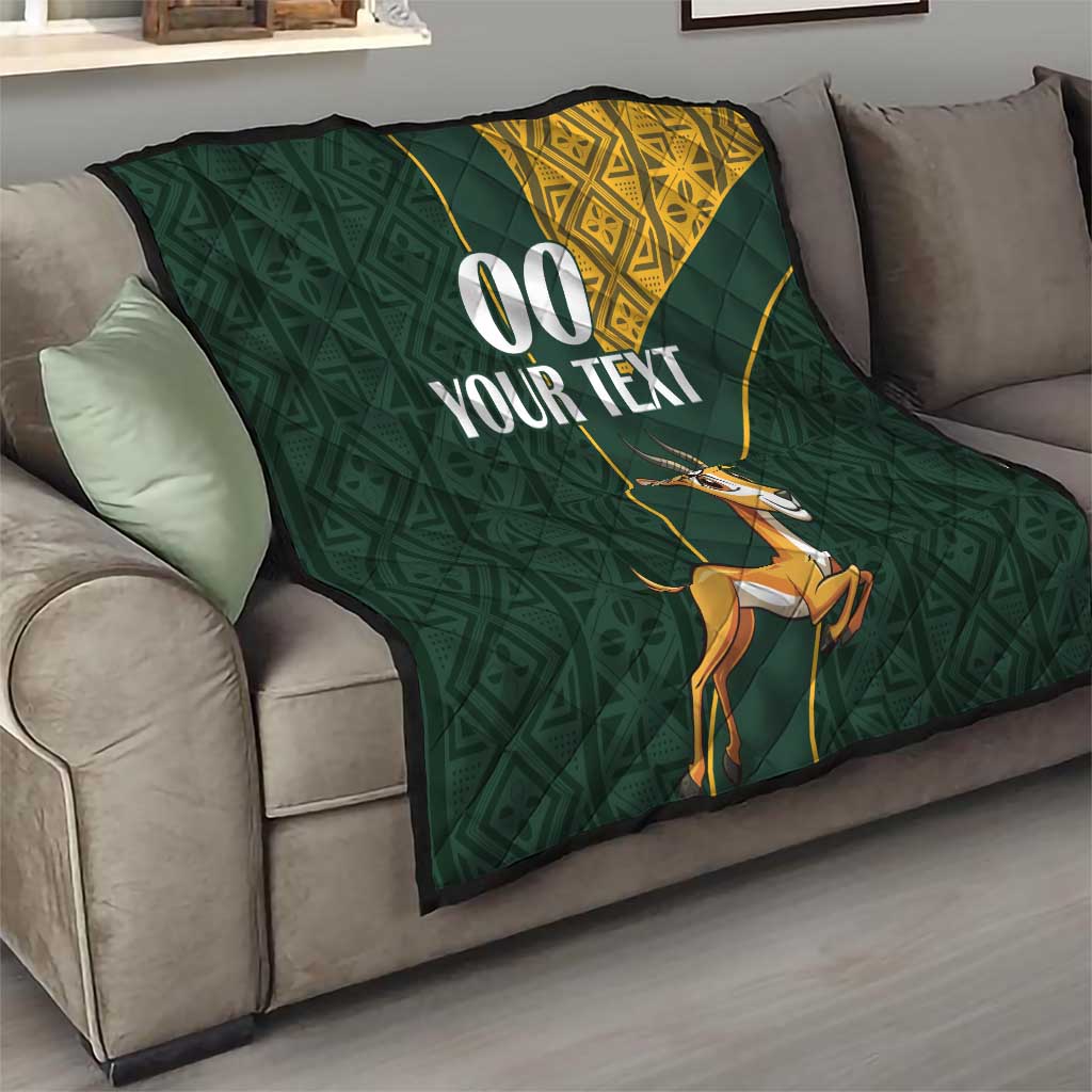 Custom South Africa Springbok Jumping Quilt With Kente Patterns - Wonder Print Shop