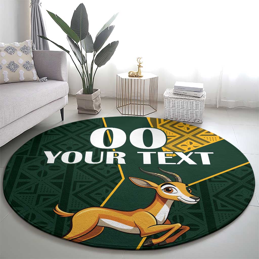 Custom South Africa Springbok Jumping Round Carpet With Kente Patterns