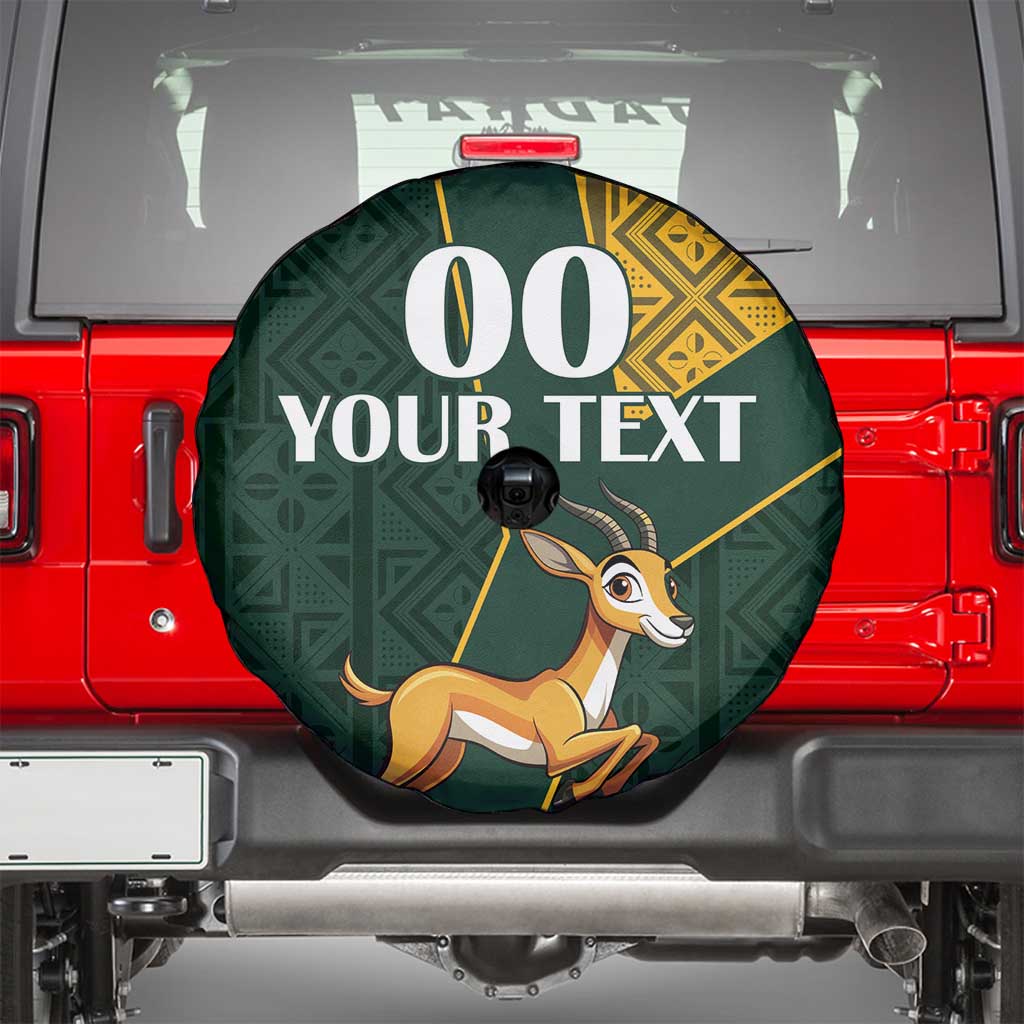 Custom South Africa Springbok Jumping Spare Tire Cover With Kente Patterns - Wonder Print Shop
