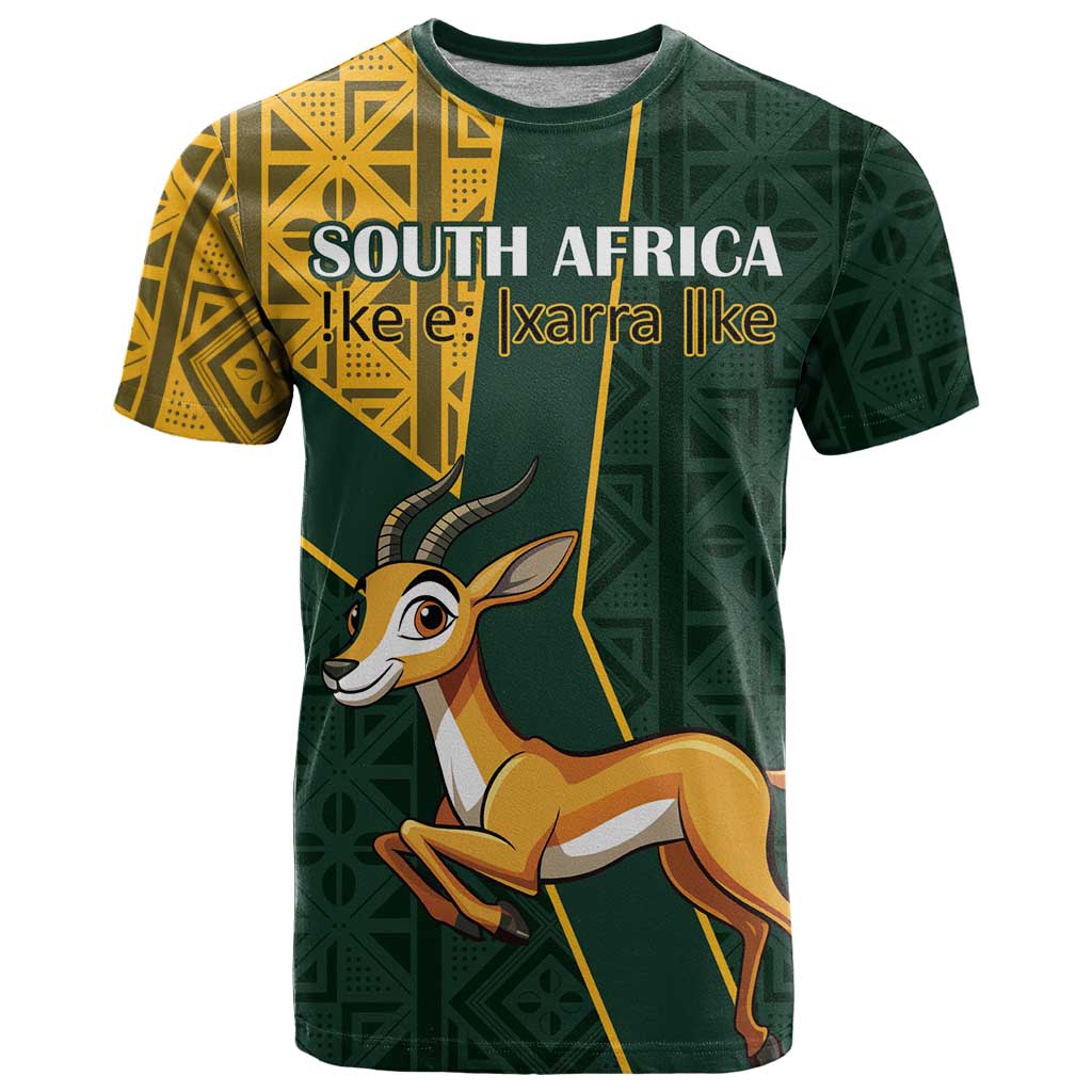 Custom South Africa Springbok Jumping T Shirt With Kente Patterns - Wonder Print Shop