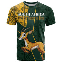 Custom South Africa Springbok Jumping T Shirt With Kente Patterns - Wonder Print Shop