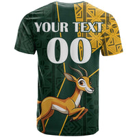 Custom South Africa Springbok Jumping T Shirt With Kente Patterns - Wonder Print Shop