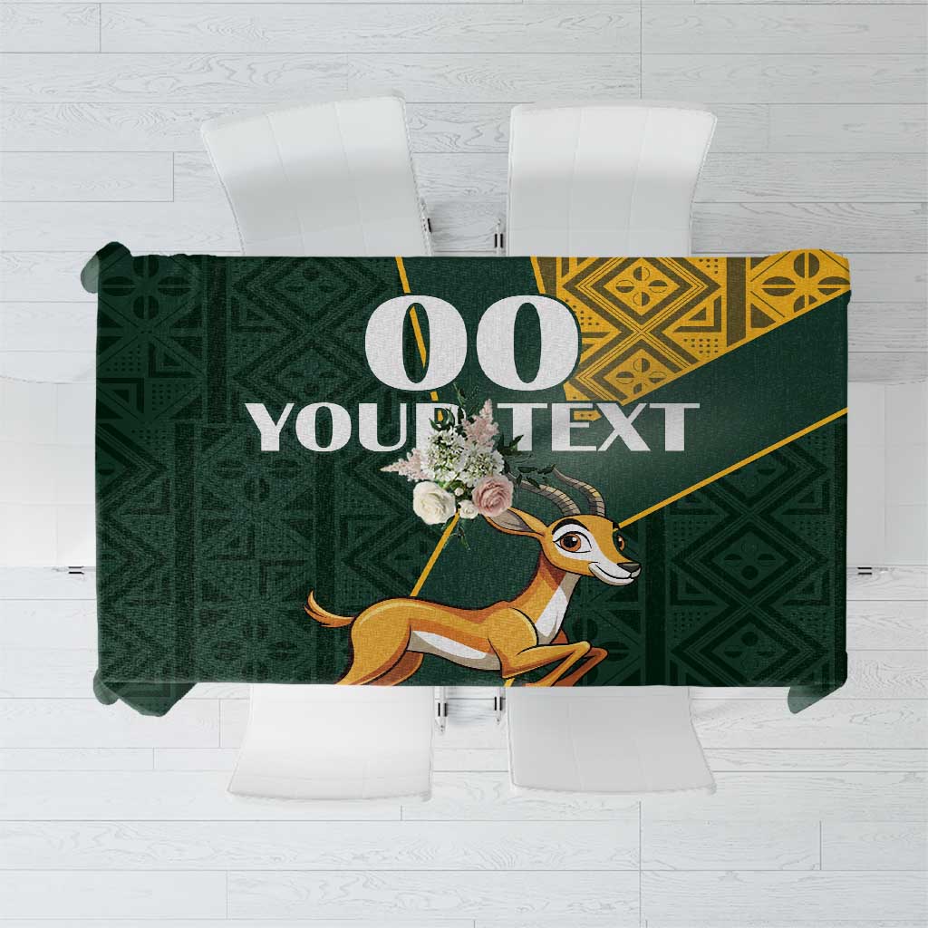 Custom South Africa Springbok Jumping Tablecloth With Kente Patterns - Wonder Print Shop