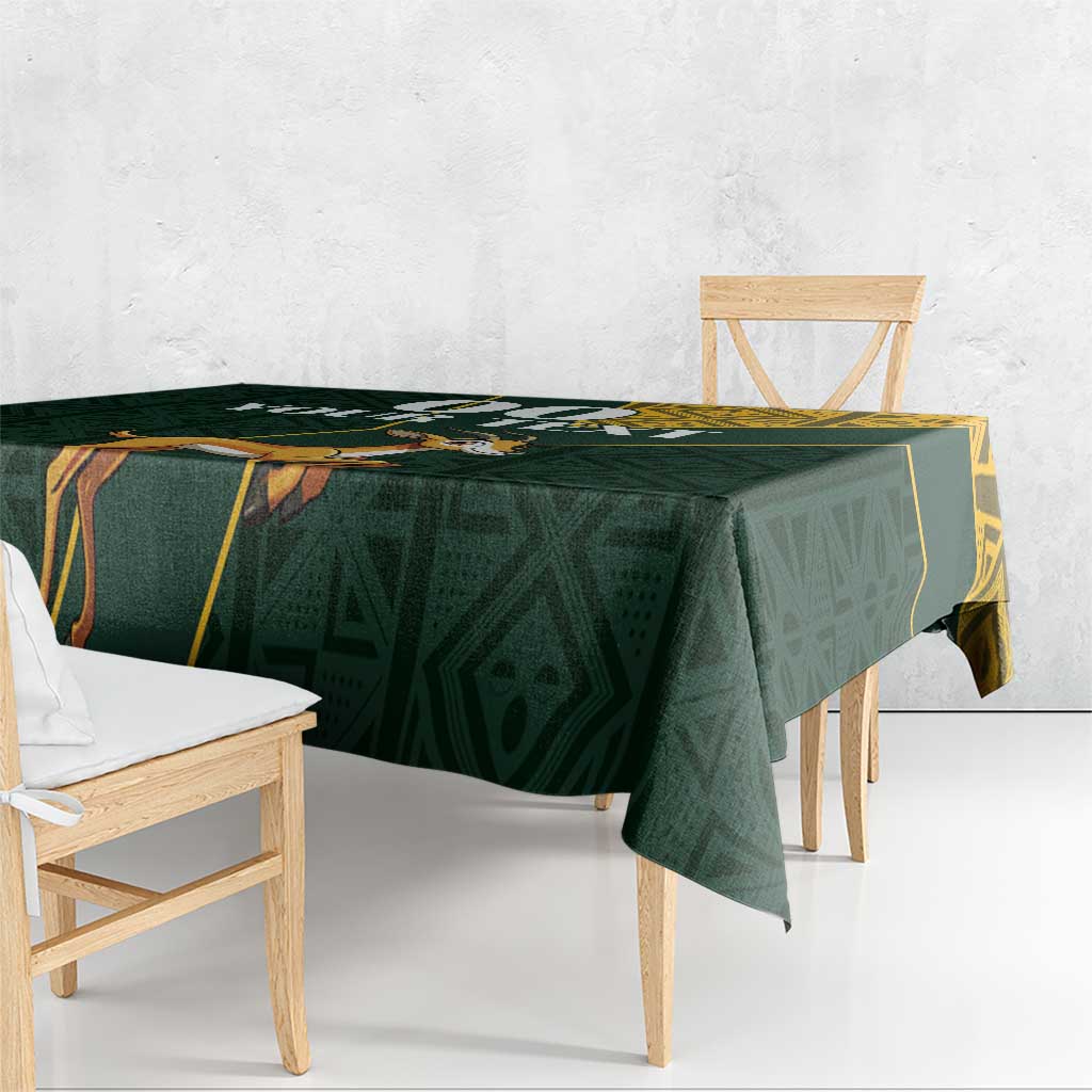 Custom South Africa Springbok Jumping Tablecloth With Kente Patterns - Wonder Print Shop