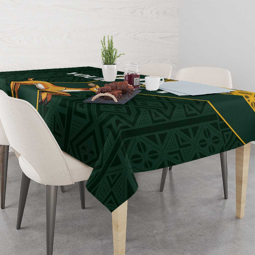 Custom South Africa Springbok Jumping Tablecloth With Kente Patterns - Wonder Print Shop
