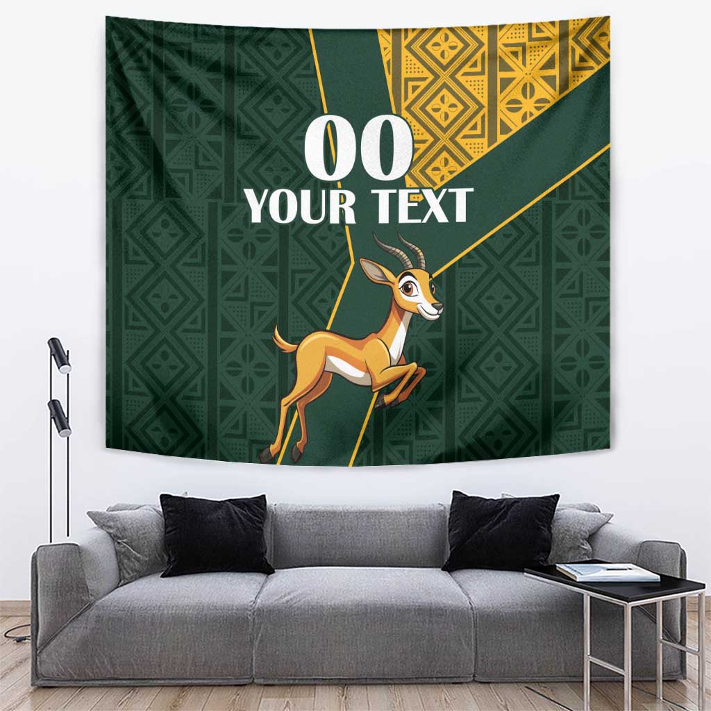 Custom South Africa Springbok Jumping Tapestry With Kente Patterns - Wonder Print Shop
