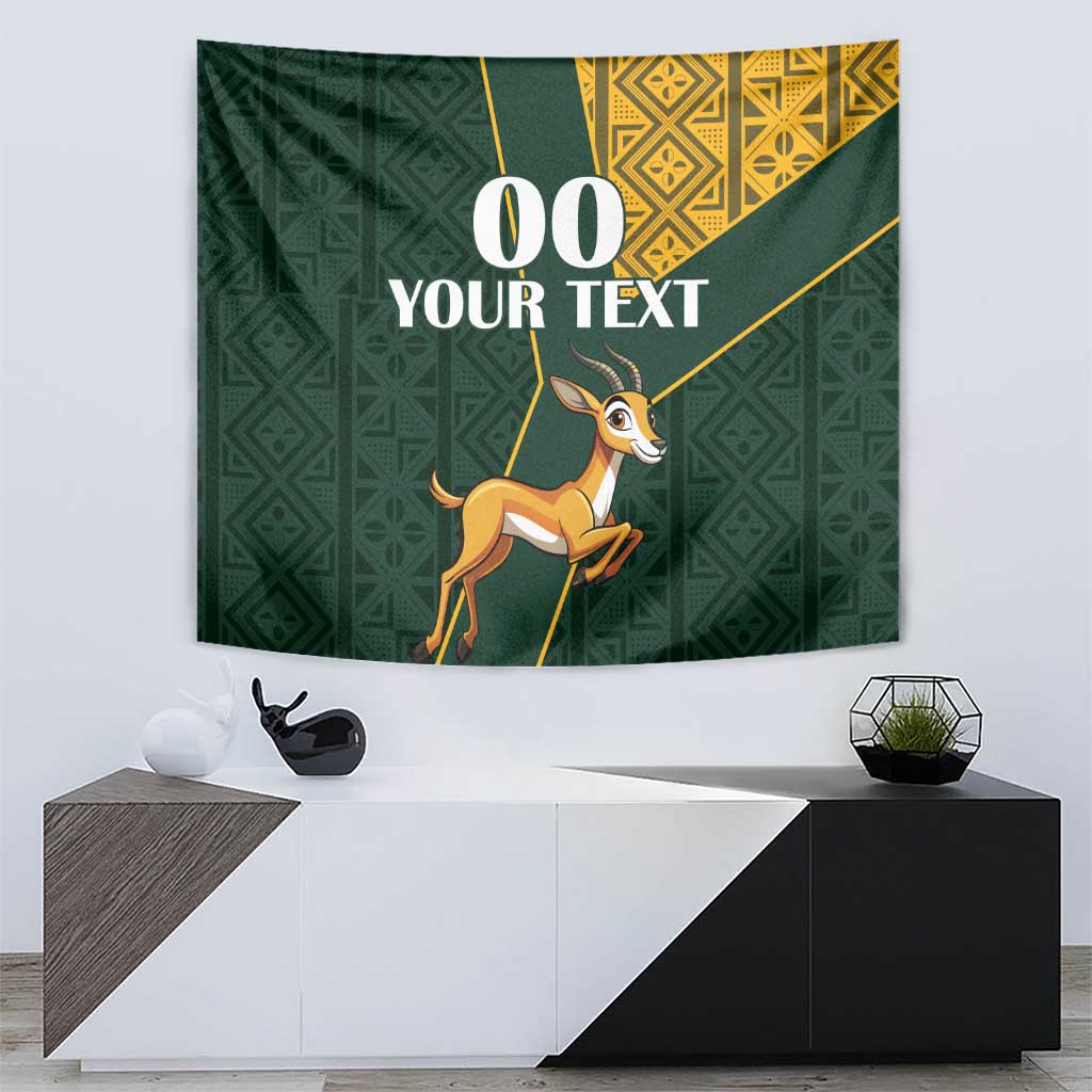 Custom South Africa Springbok Jumping Tapestry With Kente Patterns - Wonder Print Shop