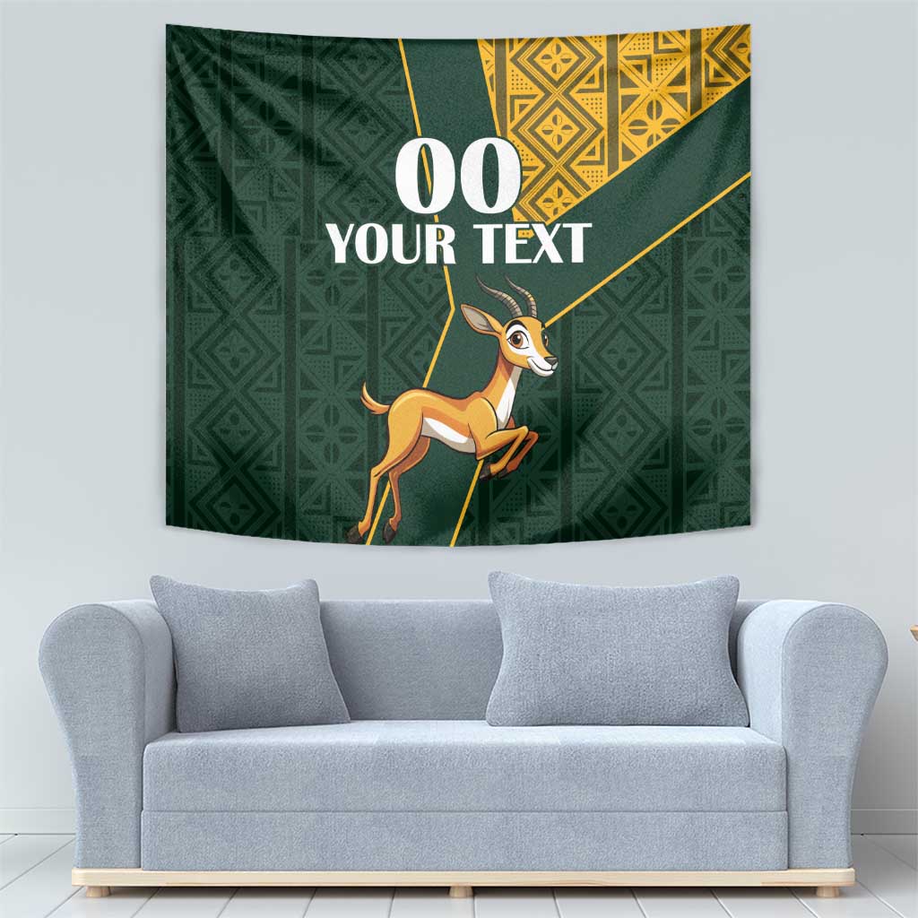 Custom South Africa Springbok Jumping Tapestry With Kente Patterns - Wonder Print Shop