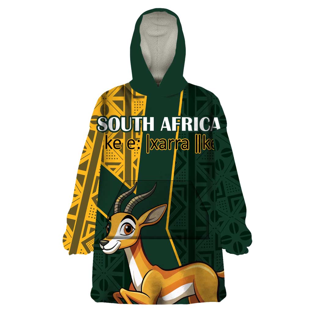Custom South Africa Springbok Jumping Wearable Blanket Hoodie With Kente Patterns - Wonder Print Shop