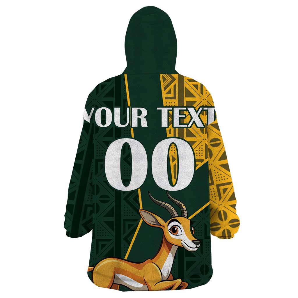 Custom South Africa Springbok Jumping Wearable Blanket Hoodie With Kente Patterns - Wonder Print Shop