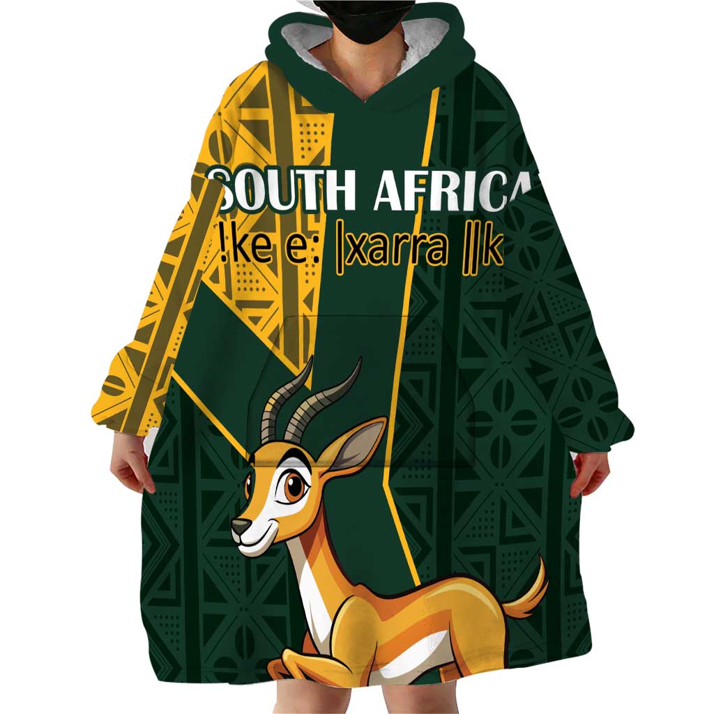 Custom South Africa Springbok Jumping Wearable Blanket Hoodie With Kente Patterns - Wonder Print Shop