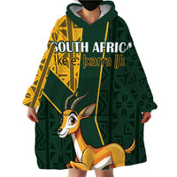 Custom South Africa Springbok Jumping Wearable Blanket Hoodie With Kente Patterns - Wonder Print Shop