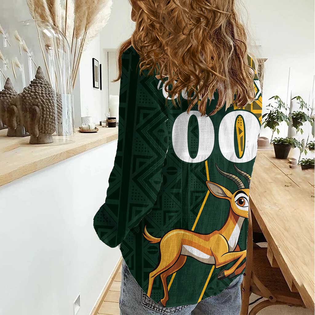 Custom South Africa Springbok Jumping Women Casual Shirt With Kente Patterns - Wonder Print Shop
