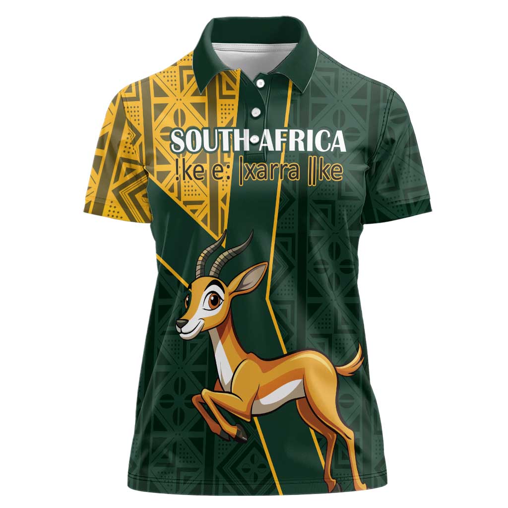 Custom South Africa Springbok Jumping Women Polo Shirt With Kente Patterns - Wonder Print Shop