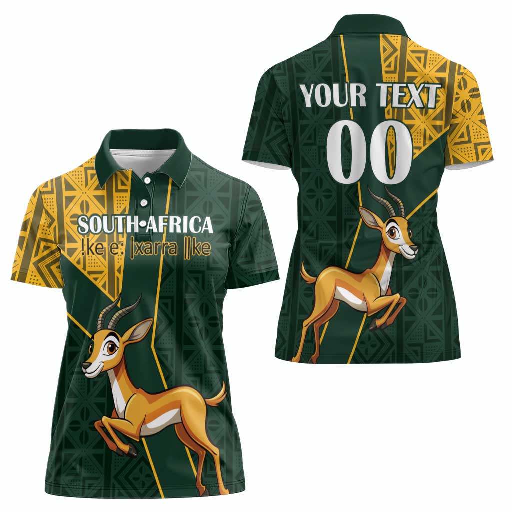 Custom South Africa Springbok Jumping Women Polo Shirt With Kente Patterns - Wonder Print Shop