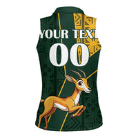 Custom South Africa Springbok Jumping Women Sleeveless Polo Shirt With Kente Patterns - Wonder Print Shop