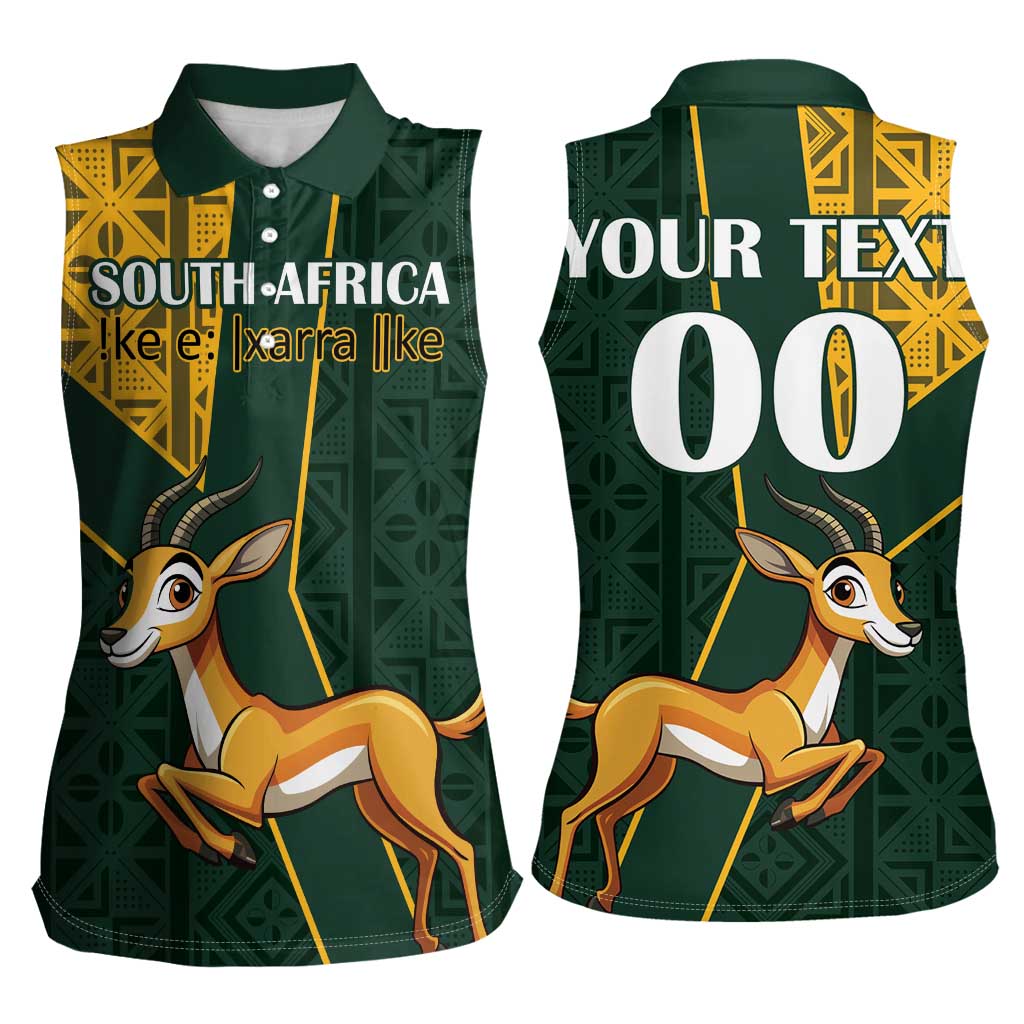 Custom South Africa Springbok Jumping Women Sleeveless Polo Shirt With Kente Patterns - Wonder Print Shop