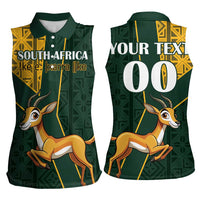 Custom South Africa Springbok Jumping Women Sleeveless Polo Shirt With Kente Patterns - Wonder Print Shop