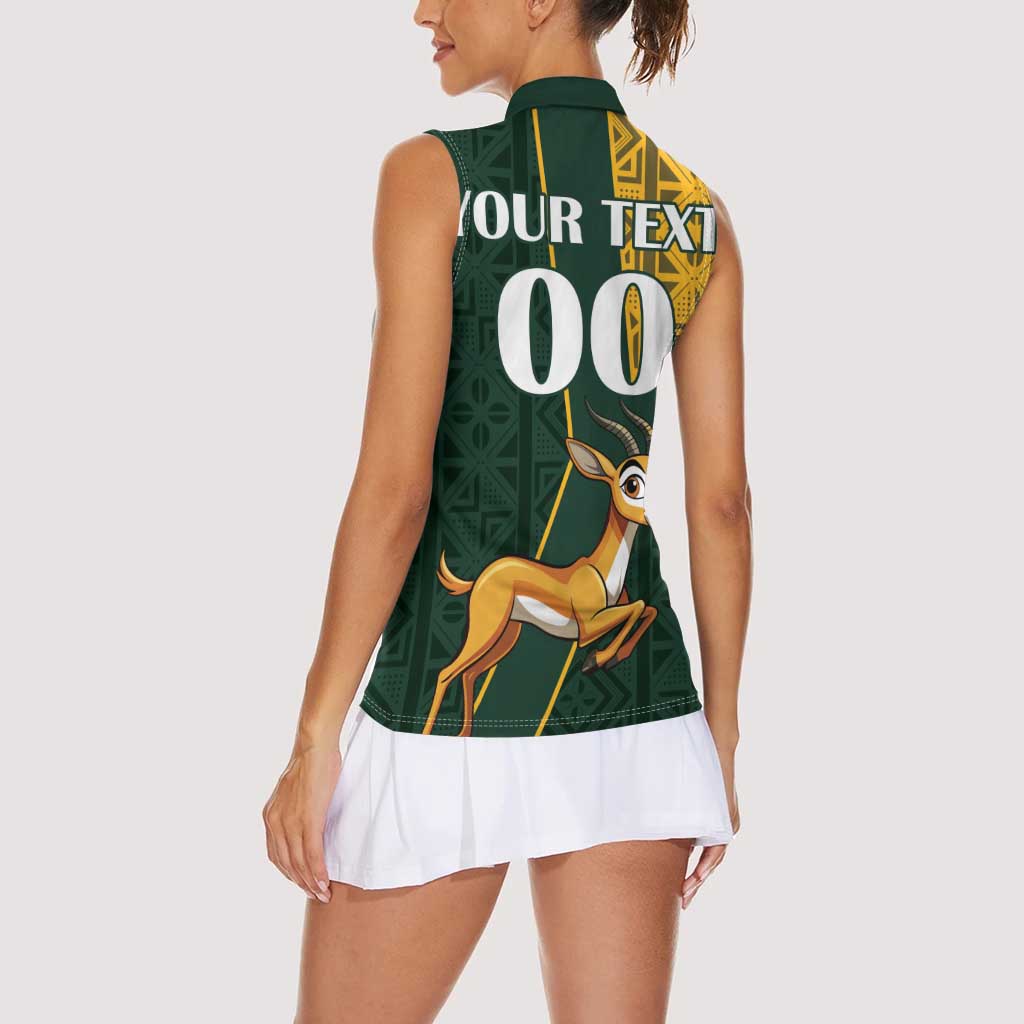 Custom South Africa Springbok Jumping Women Sleeveless Polo Shirt With Kente Patterns - Wonder Print Shop