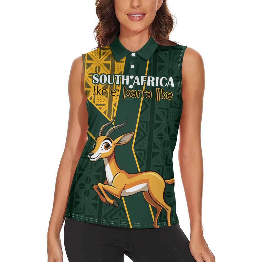 Custom South Africa Springbok Jumping Women Sleeveless Polo Shirt With Kente Patterns - Wonder Print Shop