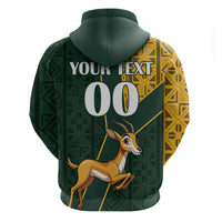Custom South Africa Springbok Jumping Zip Hoodie With Kente Patterns - Wonder Print Shop