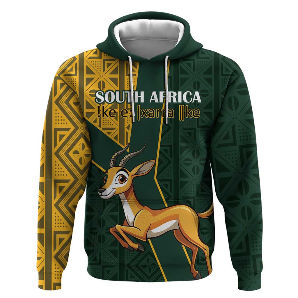 Custom South Africa Springbok Jumping Zip Hoodie With Kente Patterns - Wonder Print Shop