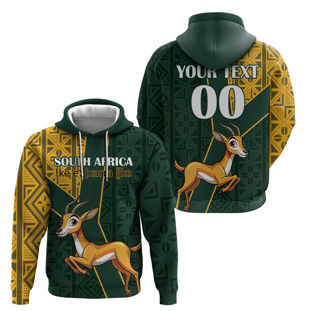 Custom South Africa Springbok Jumping Zip Hoodie With Kente Patterns - Wonder Print Shop