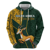 Custom South Africa Springbok Jumping Zip Hoodie With Kente Patterns - Wonder Print Shop