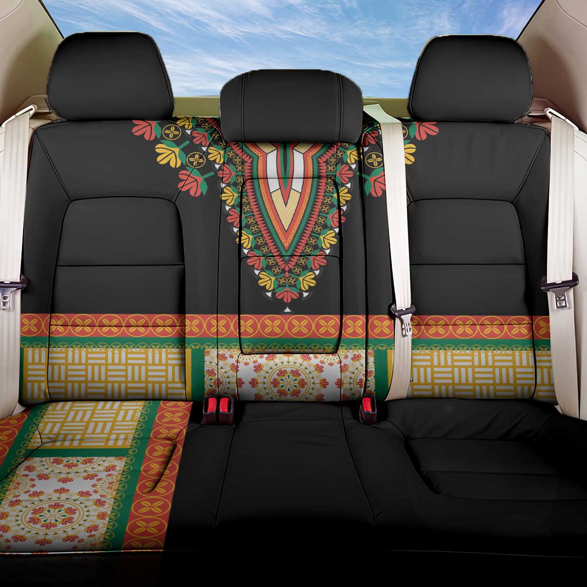 Africa Dashiki Back Car Seat Cover Embroidery Neckline Floral Pattern - Wonder Print Shop