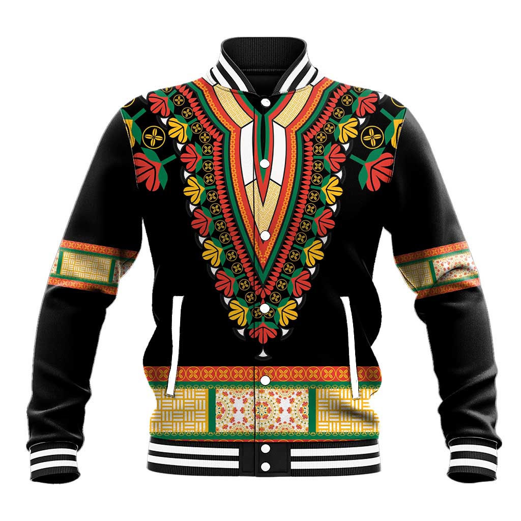 Africa Dashiki Baseball Jacket Embroidery Neckline Floral Pattern - Wonder Print Shop