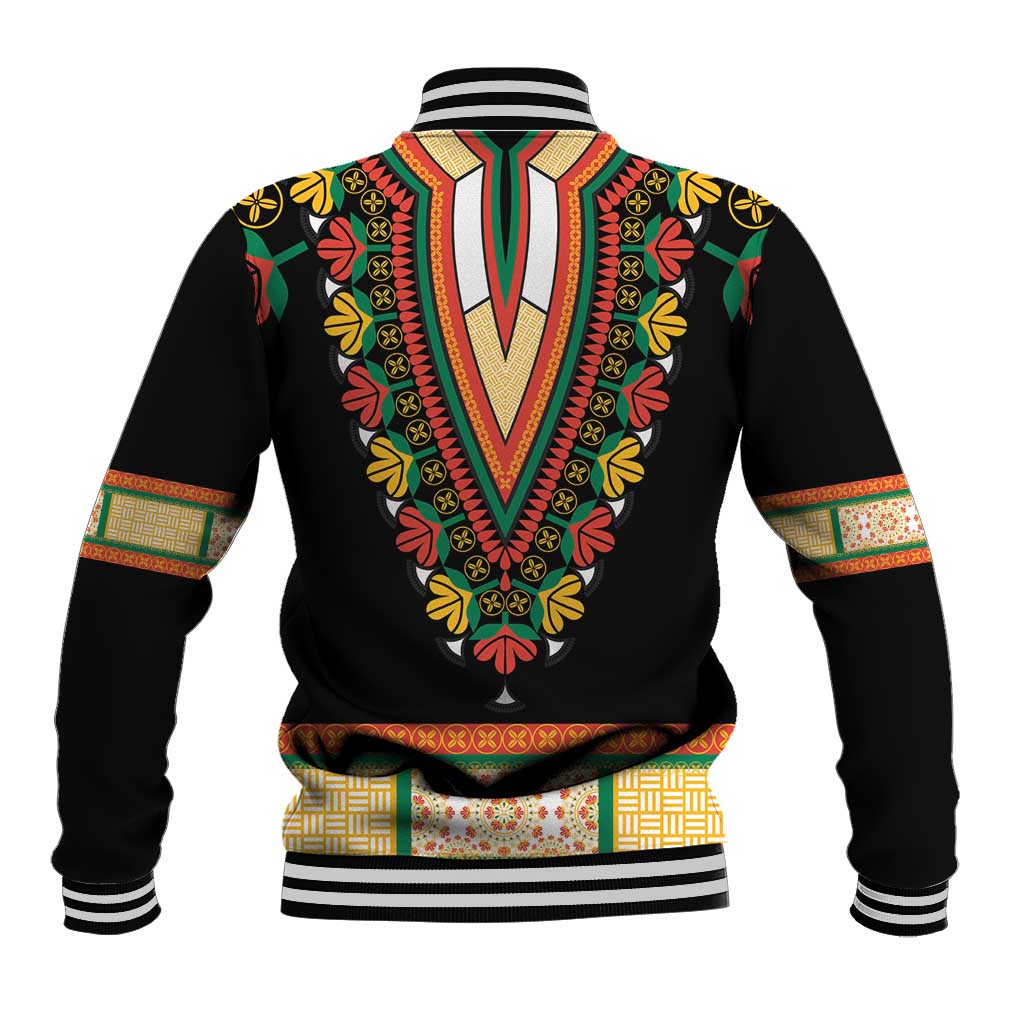 Africa Dashiki Baseball Jacket Embroidery Neckline Floral Pattern - Wonder Print Shop