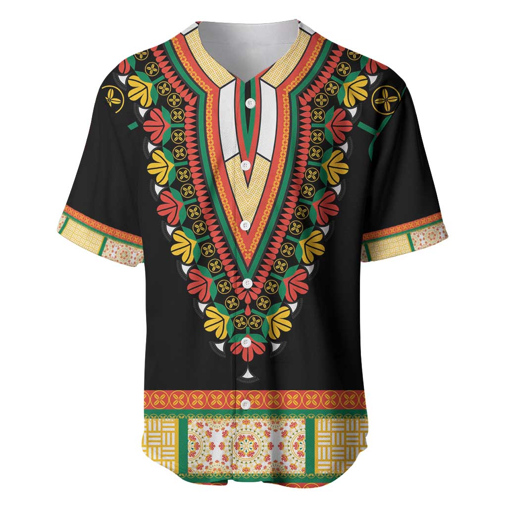 Africa Dashiki Baseball Jersey Embroidery Neckline Floral Pattern - Wonder Print Shop