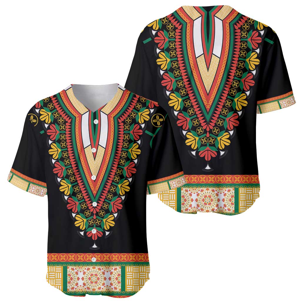 Africa Dashiki Baseball Jersey Embroidery Neckline Floral Pattern - Wonder Print Shop